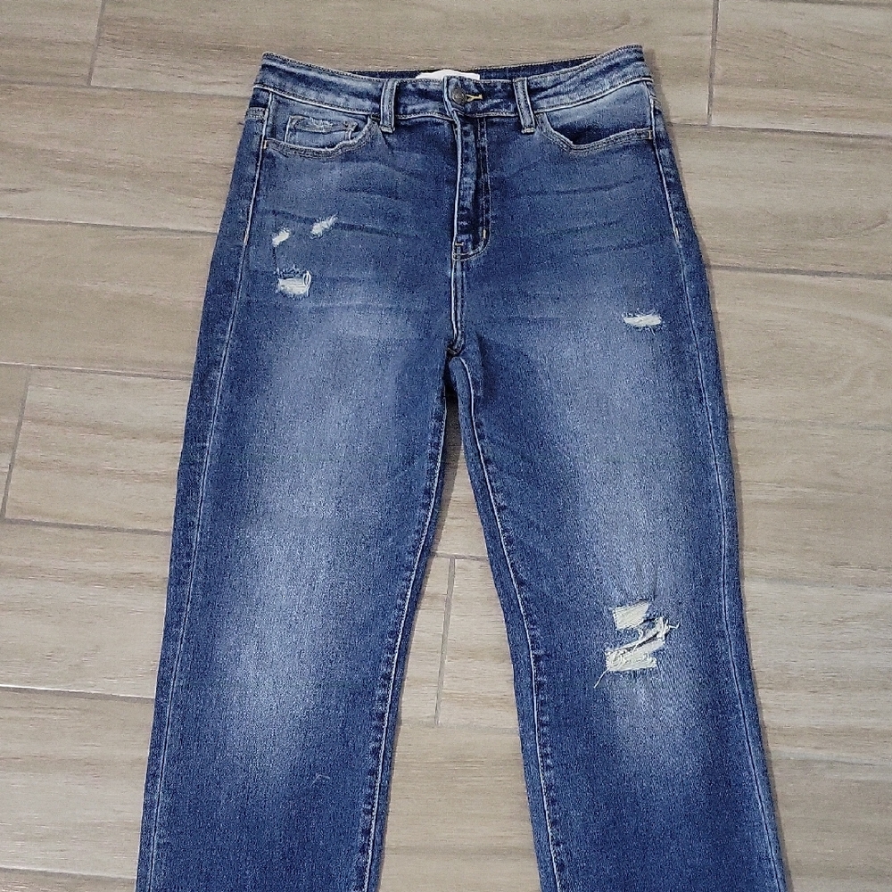 VERVET BY FLYING MONKEY Blue Distressed Straight Leg Jeans